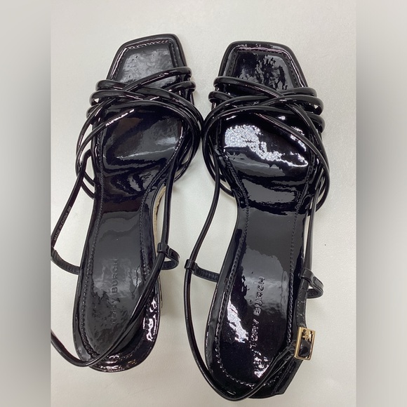 Tory Burch Black Multi Strap 75MM Wedge Sandals Size 9 - Picture 13 of 15